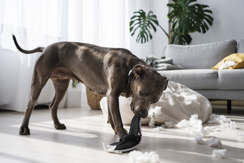 Dog biting shoe home
