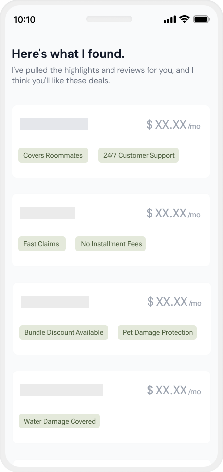 SafeButler insurance quote results on iPhone
